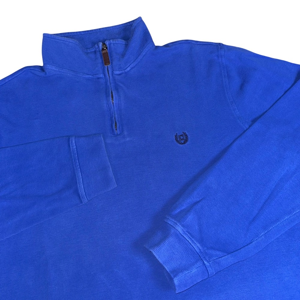 Chaps 1/4 Zip Pullover Blue Ribbed Cotton Mock Neck Sweater Y2K Vintage Men's L